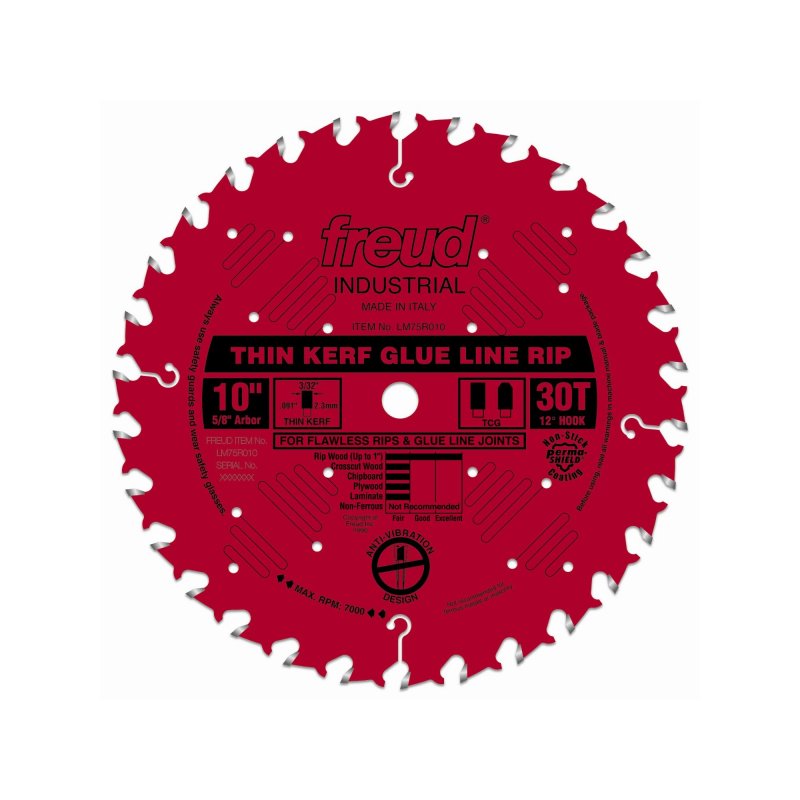 Freud Thin Kerf Glue Line Rip Blade: 10" x 30 Tooth - 3/32" Kerf