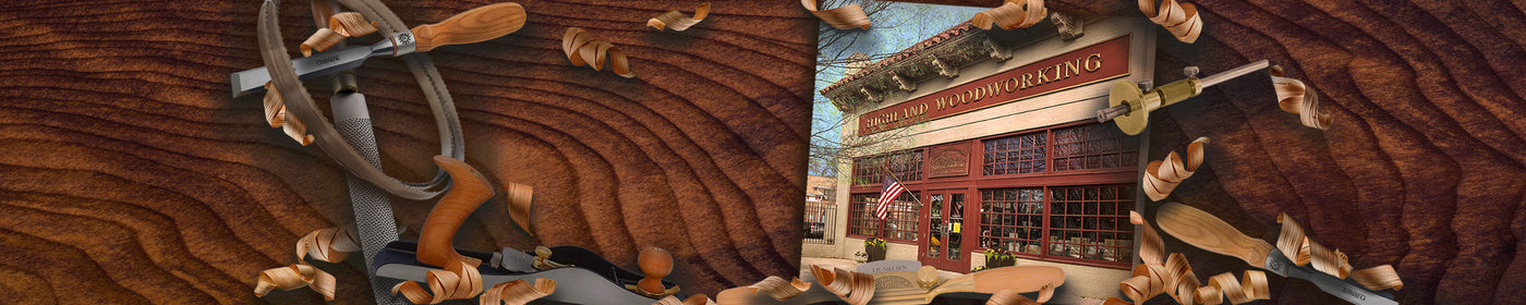 Photo of Highland Woodworking storefront in collage with hand tools and shavings on wooden background
Welcome to our store. Our small family business specializes in fine woodworking tools & supplies. Our premium quality selection includes tools from Lie-Nielsen, Festool & many other top brands. We focus on providing personal customer service. Our knowledgeable staff is eager to guide you along your woodworking journey.