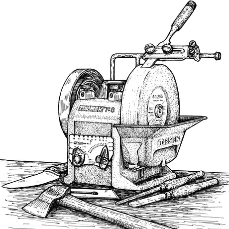 Tormek T8 with different woodworking tools to sharpen