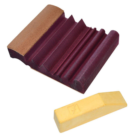 Flexcut Slipstrop with stick of Flexcut Gold Stropping Compound