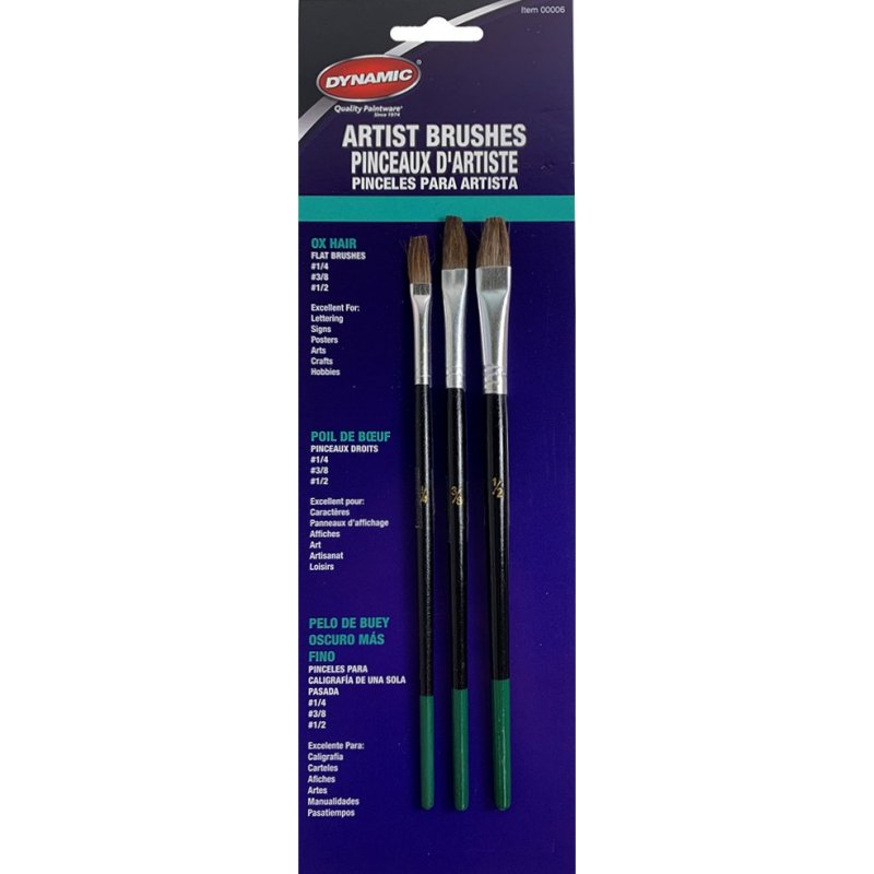 Flat Ox Hair Artist Brushes - Set of 3
