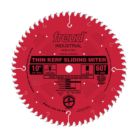 Freud 10" Thin Kerf Sliding Miter Blade: 10" x 60 Tooth - .090" Kerf
