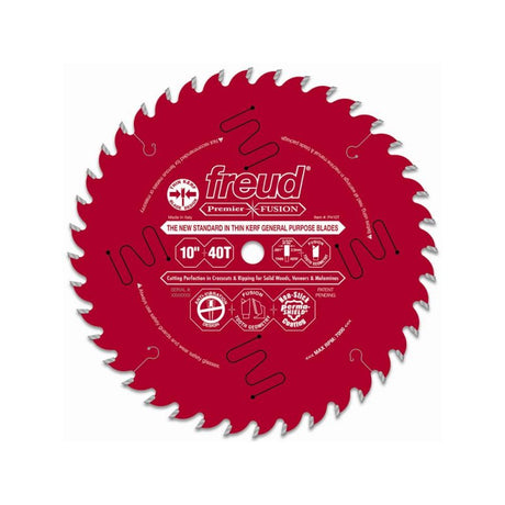 Freud Thin Kerf Premier Fusion General Purpose Blade: 10" x 40 Tooth - 3/32" Kerf